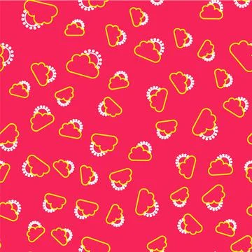 Line Sun and cloud weather icon isolated seamless pattern on red background Stock Illustration
