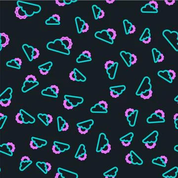 Line Sun and cloud weather icon isolated seamless pattern on black background Stock Illustration
