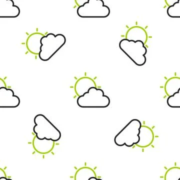 Line Sun and cloud weather icon isolated seamless pattern on white backgrou.. Stock Illustration