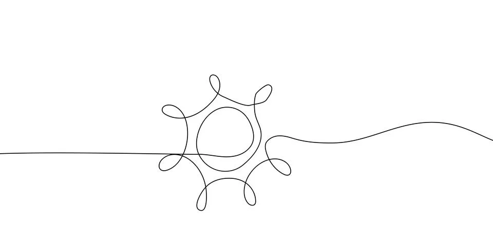 Line sun art continuous one summer outline draw linear sunrise. drawing line sun Illustrazione stock