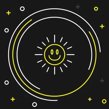 Line Sun icon isolated on black background. Colorful outline concept. Vector Illustrazione stock