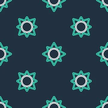 Line Sun icon isolated seamless pattern on black background. Vector Illustrazione stock