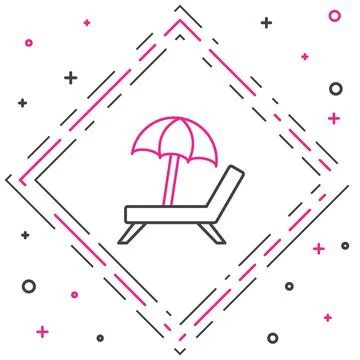 Line Sunbed icon isolated on white background. Beach umbrella and Sun lounger Stock Illustration