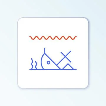 Line Sunken ship at the bottom of the sea icon isolated on white background Stock Illustration