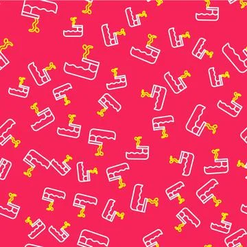 Line Swimmer diving into pool icon isolated seamless pattern on red background 스톡 일러스트