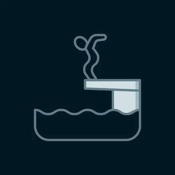 Line Swimmer diving into pool icon isolated on black background. Flat fille.. Stock Illustration