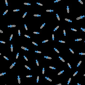 Line Sword for game icon isolated seamless pattern on black background. Vector Stock Illustration