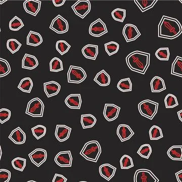 Line Sword for game icon isolated seamless pattern on black background. Vector Stock Illustration