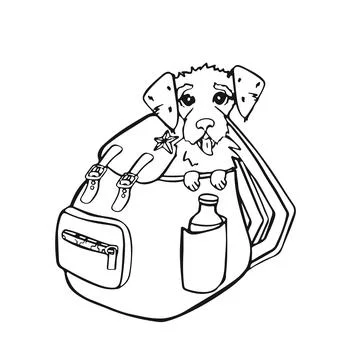 Line symbol of a backpack in which a dog sits tourist, for travel Stock Illustration