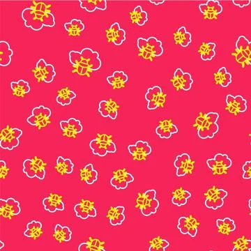 Line System bug on a cloud icon isolated seamless pattern on red background Stock Illustration