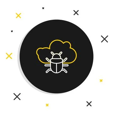 Line System bug on a cloud icon isolated on white background. Cloud computing Illustrazione stock