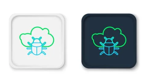 Line System bug on a cloud icon isolated on white background. Cloud computing Illustrazione stock