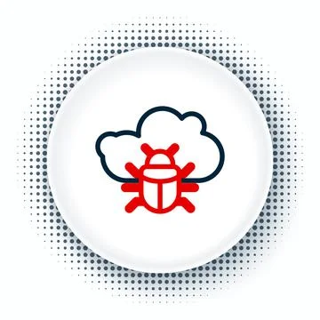 Line System bug on a cloud icon isolated on white background. Cloud computing Stock Illustration