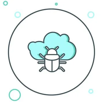 Line System bug on a cloud icon isolated on white background. Cloud computi.. Stock Illustration