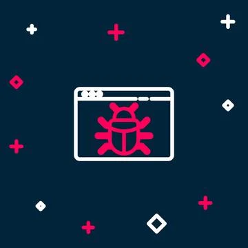 Line System bug concept icon isolated on blue background. Code bug concept... Illustrazione stock