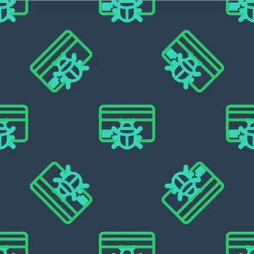Line System bug in credit card icon isolated seamless pattern on blue background Illustrazione stock