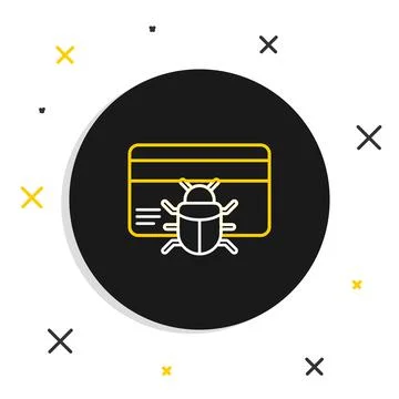 Line System bug in credit card icon isolated on white background. Code bug Stock Illustration