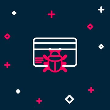 Line System bug in credit card icon isolated on blue background. Code bug Illustrazione stock