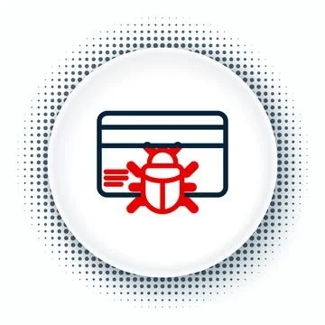 Line System bug in credit card icon isolated on white background. Code bug Illustrazione stock