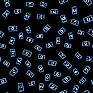 Line System bug on mobile icon isolated seamless pattern on black background Stock Illustration