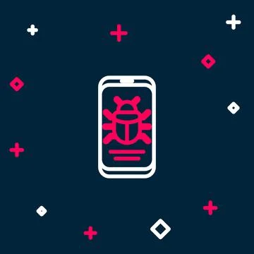 Line System bug on mobile icon isolated on blue background. Code bug concept イラスト素材