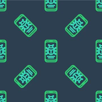 Line System bug on mobile icon isolated seamless pattern on blue background Illustrazione stock