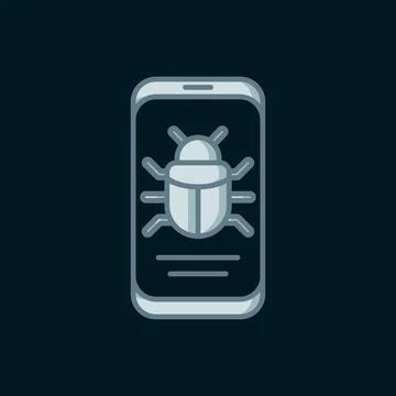 Line System bug on mobile icon isolated on black background. Code bug conce.. Illustrazione stock