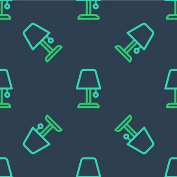 Line Table lamp icon isolated seamless pattern on blue background. Night light Stock Illustration