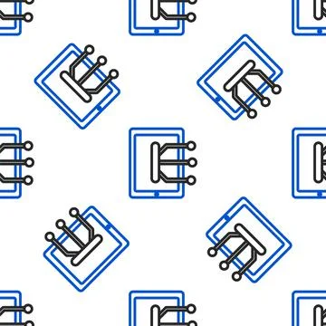 Line Tablet icon isolated seamless pattern on white background. Colorful outline Illustrazione stock