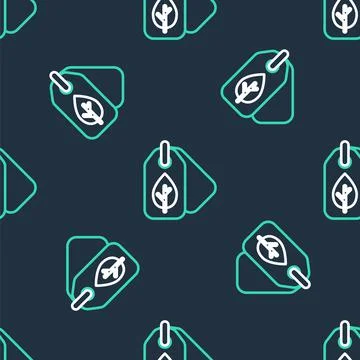 Line Tag with leaf symbol icon isolated seamless pattern on black background Stock Illustration