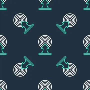 Line Target with arrow icon isolated seamless pattern on black background. Dart Stock Illustration