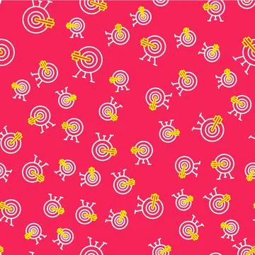 Line Target with arrow icon isolated seamless pattern on red background. Dart Illustrazione stock