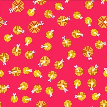 Line Target with arrow icon isolated seamless pattern on red background. Dart Stock Illustration