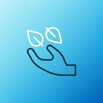 Line Tea leaf in hand icon isolated on blue background. Tea leaves. Colorful Stock Illustration