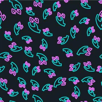 Line Tea leaf in hand icon isolated seamless pattern on black background. T.. Illustrazione stock