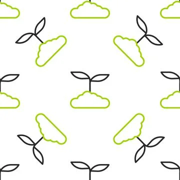 Line Tea leaf icon isolated seamless pattern on white background. Tea leaves Illustrazione stock