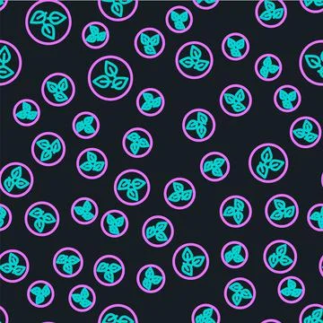 Line Tea leaf icon isolated seamless pattern on black background. Tea leaves Stock Illustration