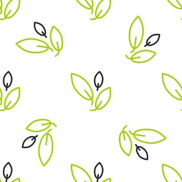 Line Tea leaf icon isolated seamless pattern on white background. Tea leaves Stock Illustration