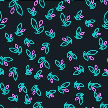 Line Tea leaf icon isolated seamless pattern on black background. Tea leaves. Stock Illustration