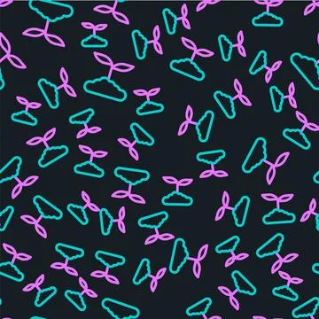 Line Tea leaf icon isolated seamless pattern on black background. Tea leaves Illustrazione stock