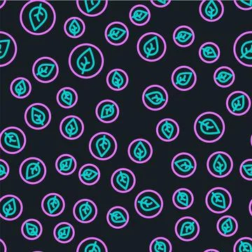 Line Tea leaf icon isolated seamless pattern on black background. Tea leaves. Illustrazione stock