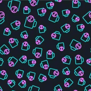 Line Tea time icon isolated seamless pattern on black background. Vector Stock Illustration