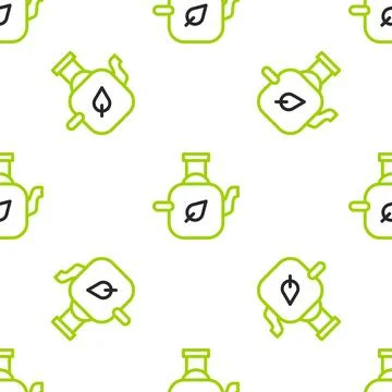 Line Teapot with leaf icon isolated seamless pattern on white background.  .. Illustrazione stock