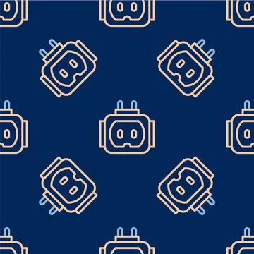 Line Tee plug electric with clipping path icon isolated seamless pattern on blue Stock Illustration