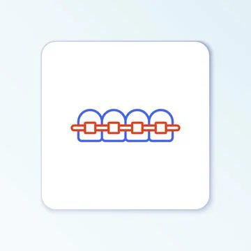 Line Teeth with braces icon isolated on white background. Alignment of bite of Stock Illustration