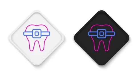 Line Teeth with braces icon isolated on white background. Alignment of bite of Stock Illustration