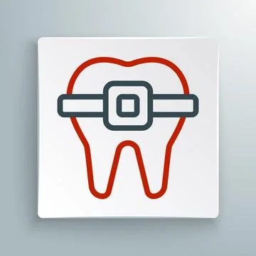 Line Teeth with braces icon isolated on white background. Alignment of bite of Stock Illustration
