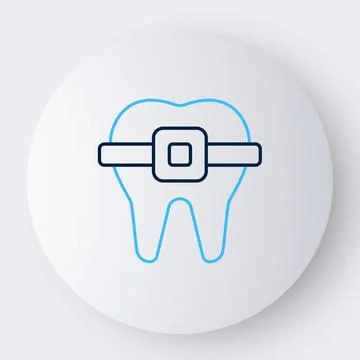 Line Teeth with braces icon isolated on white background. Alignment of bite of Stock Illustration