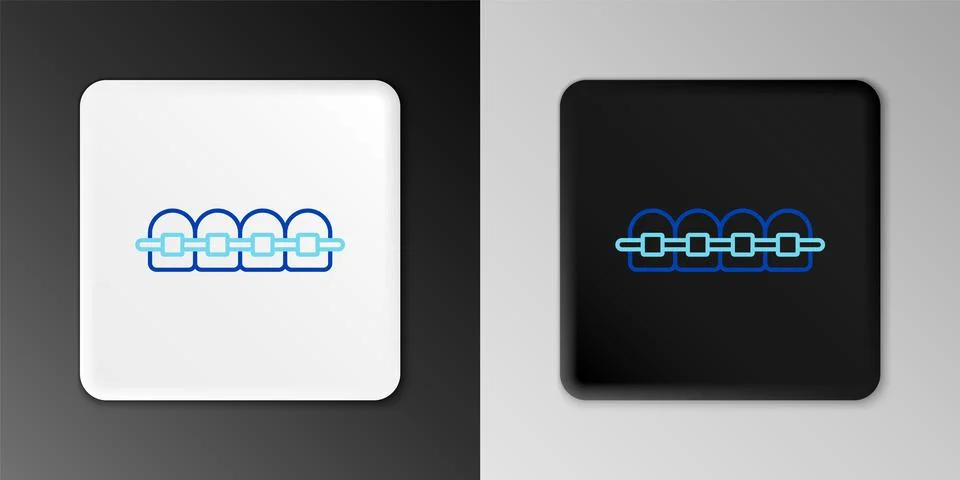 Line Teeth with braces icon isolated on grey background. Alignment of bite .. Stock Illustration