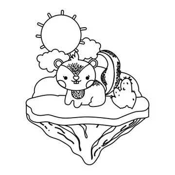 Line tender chipmunk animal in the float island Stock Illustration